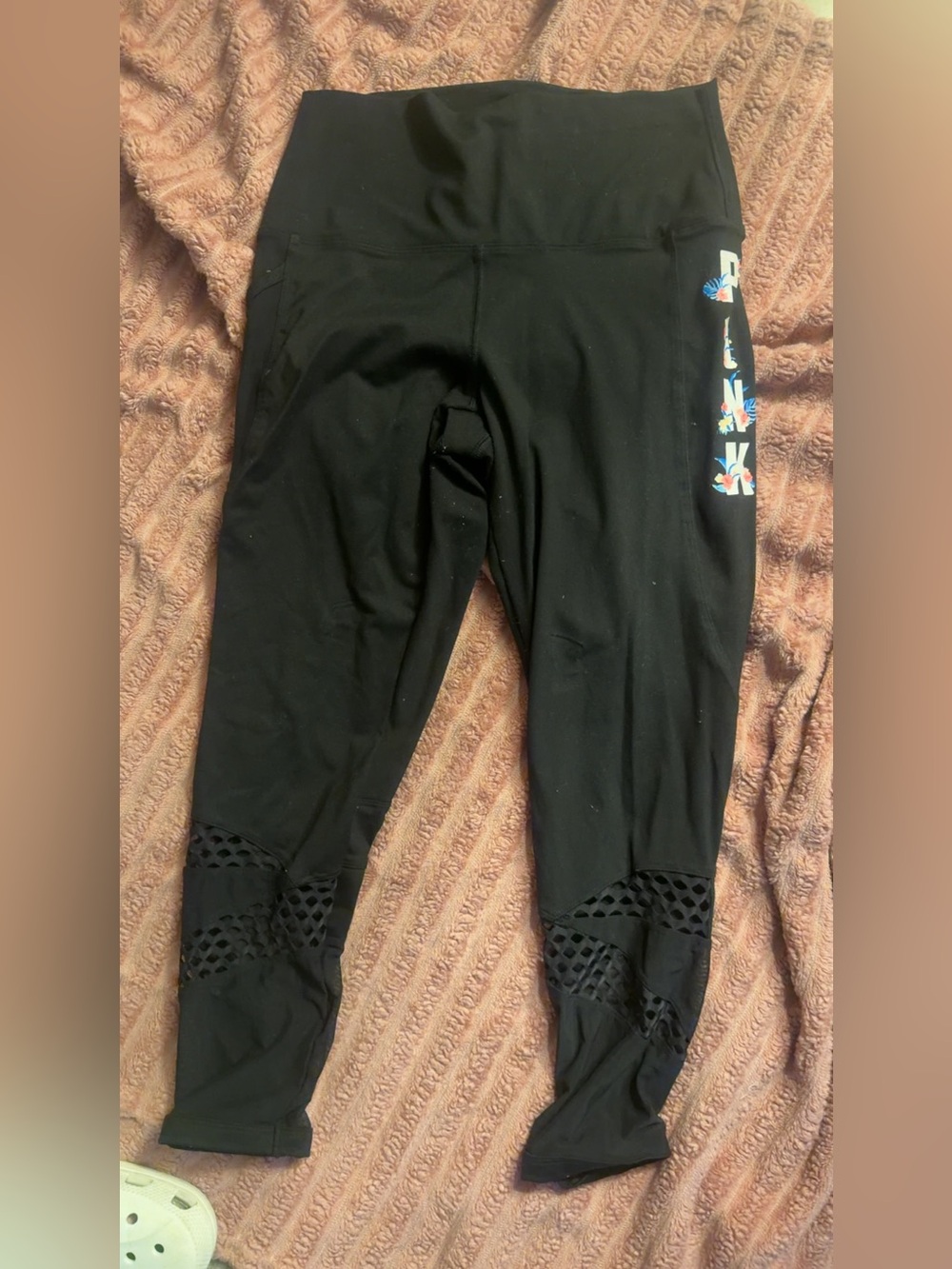 PINK Victoria's Secret Black Leggings with Floral Side Print